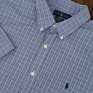 Polo Ralph Lauren Classic Performance Shirt Mens XXL Blue Gingham Untucked Fit